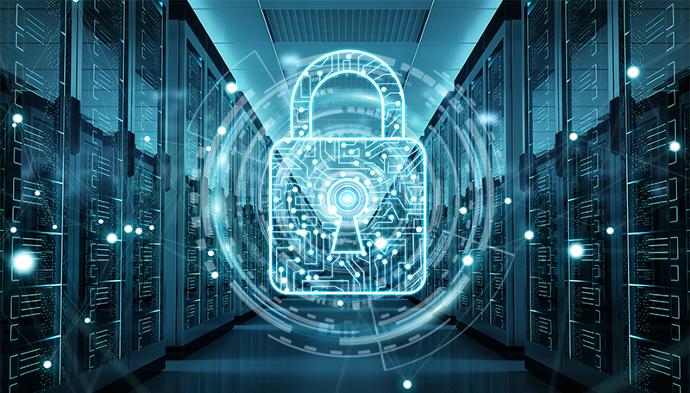 data center room with padlock in front of image Network Management